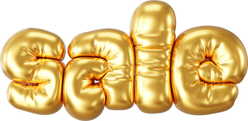 Gold fall 3D inflatable plastic Sale lettering sticker in a trendy balloon style. Marketing typography promotion graphic isolated clipart