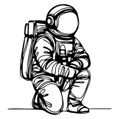 Fototapeta premium Kneeling Astronaut Line Art
