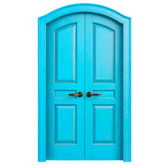 Blue wooden door isolated on transparent background
