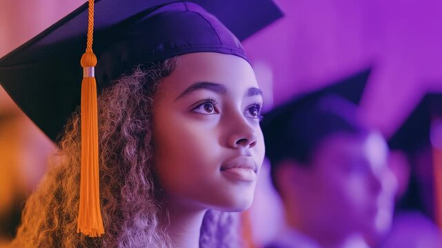 Young Student Attending Graduation Ceremony with Hopeful Eyes