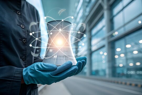Global business professionals connect with future technology, touching virtual screens and pressing digital buttons on a networked interface