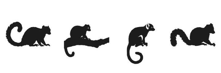 Obraz premium Lemur Silhouettes In Solid Icon Set. Wildlife Observation And Nature Preservation Symbol Collection. Environmental And Educational Use. Isolated Vector Illustration