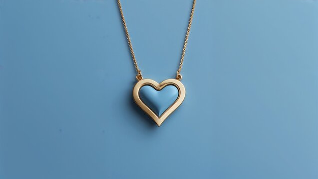 Gold heart-shaped pendant hanging on fine gold chain in studio product shoot, minimalist display - Powered by Adobe