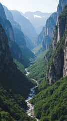 Ordesa Valley Spain V-Shaped Glacial Valley with High Cliffs Waterfalls and Green Pine Forest
