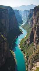 Sulak Canyon Dagestan Russia Deep Turquoise River Winding Through Vast Canyon Cliffs