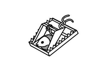 Fototapeta premium Fish in a mousetrap outline concept art about traps and bait