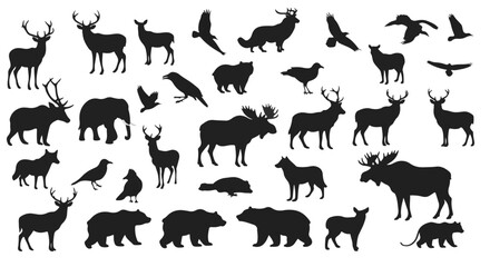 Diverse wildlife silhouettes showcase an enchanting collection of animals in a monochrome palette.