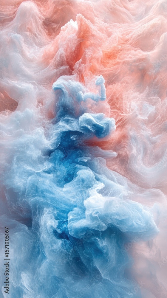 Wall mural a blend of peach and blue, forming a vaporous cloud-like pattern. soft colors create an ethereal fee
