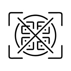 QR code symbol with prohibited sign in simple linear design  