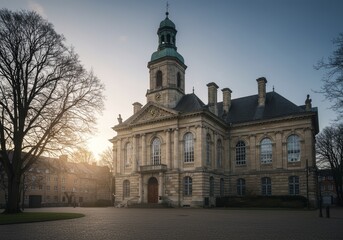 Fototapeta premium Majestic Town Hall at Sunrise Architectural Gem