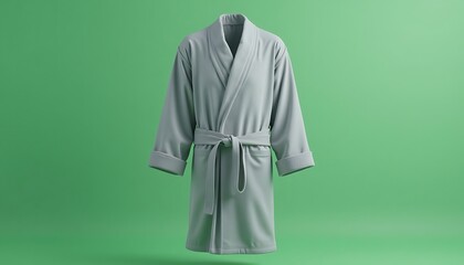 Gray Bathrobe on Green Background Product Shot for Comfort and Relaxation