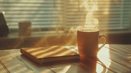 Warm morning aesthetic  handwritten notes, coffee, and soft sunlight on a cozy wooden desk