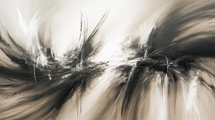 Obraz premium A moody black and white abstract painting with dramatic brushstrokes.
