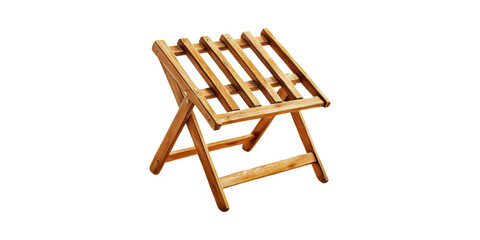 Wooden Folding Luggage Rack For Hotel And Home Use. Portable And Space-Saving Design Isolated On Transparent Background