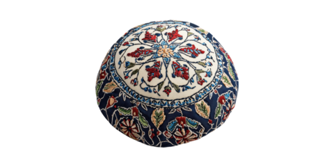 Embroidered Kippah With Floral Design. Traditional Jewish Headwear With Intricate Patterns Isolated On Transparent Background