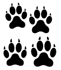 Fototapeta premium Silhouetted paw prints reveal an animal's journey, perfect for designs needing wildlife, pet, or wilderness elements.