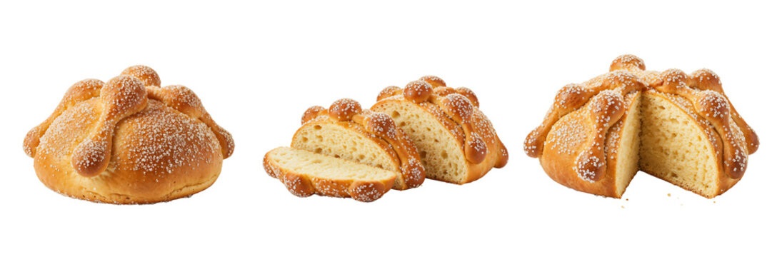 Bread rolls shaped like skulls for Day of the Dead on white background   - Powered by Adobe