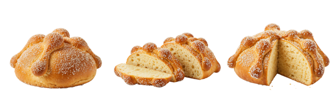 Bread rolls shaped like skulls for Day of the Dead on white background  