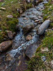 Serene stream flowing over rocks in tranquil nature setting