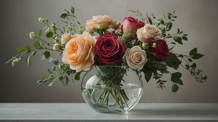 Obraz premium Elegant floral arrangement with glass elements on a soft background