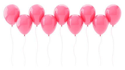 A set of bright hot pink balloons arranged in two rows against a pure white background