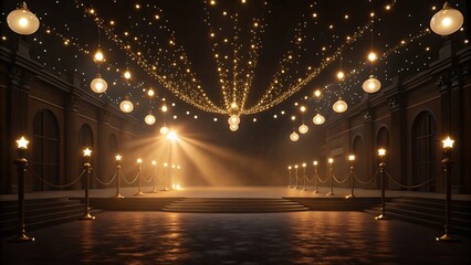 Elegant Night Gala Scene with Glowing Lights and Red Carpet Entrance