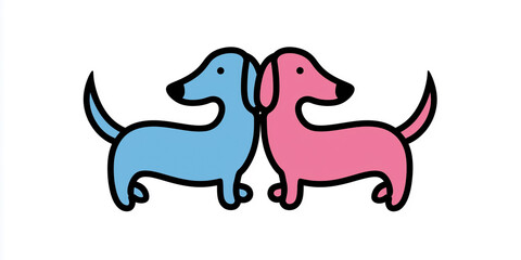 Obraz premium Cute blue and pink dachshund doodle illustration, perfect for children's decor and pet-themed designs