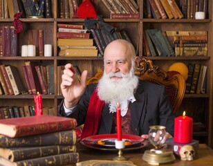Bald old man performing magic ritual generated in AI	

