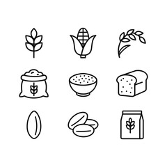 Agriculture grain harvest icons. Outline symbols. Line design