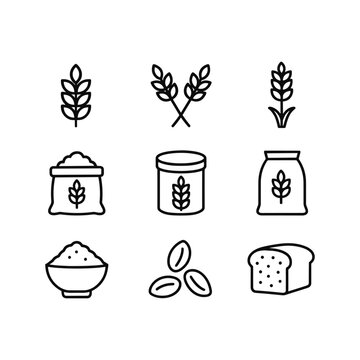 Wheat and grain icon set. Outline symbols. Line design