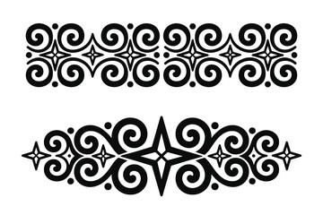 Vintage Ornate black and white decorative border with swirling floral elements and stars, filigree Motif curls designs calligraphy, and Elegant floral scrolls  