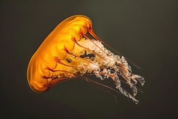Vibrant jellyfish gracefully gliding through the deep blue ocean waters, showcasing its luminous tentacles
