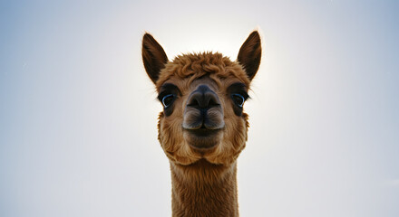Obraz premium Alpaca Portrait Against Bright Sky