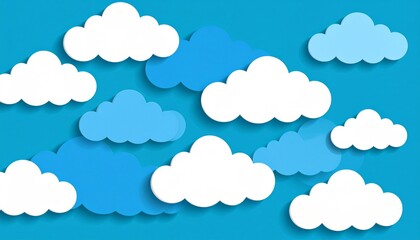 Blue Sky With White And Blue Paper Cutout Clouds