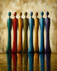 Vivid abstract painting showcasing dynamic human figures in a spectrum of bold colors