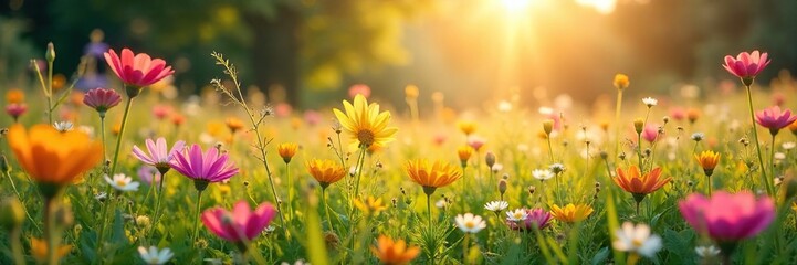 Vibrant Wildflower Meadow in Sunlight A Stunning SpringSummer Landscape
