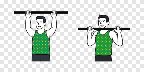 Pull-Up and Dead Hang Exercise Illustration &ndash; Fit Man in Green Tank Top