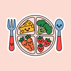 Cute Balanced Meal Cartoon Plate 