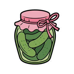 Pickle Jar Cute Cartoon Illustration