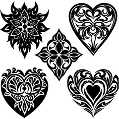 set of black and white hearts