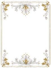 Ornate gold and silver frame with floral and leaf motifs, symmetrical design, blank center ideal for text or image