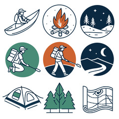 Summer Adventure & Camping Activities &ndash; 3-Color Flat Vector Icons