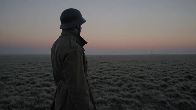 Soldat seul au cr&eacute;puscule
