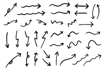 手書きの矢印のイラストセット　ベクター黒