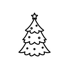 Fototapeta premium Simple black and white illustration of a stylized christmas tree with a star on top