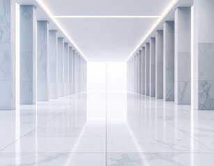 Obraz premium Bright White Marble Hallway with Modern Columns