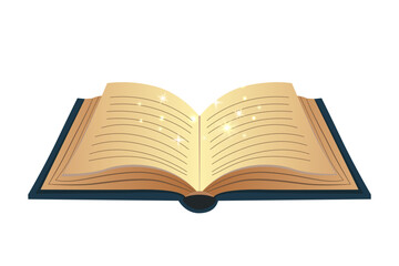 Open glowing magic book. Illustration with mystical light and enchanted details. Ideal for fantasy designs.