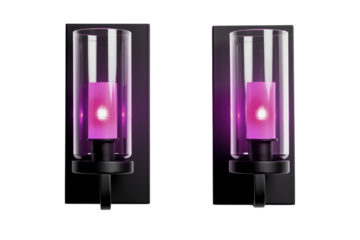 Elegant Black Wall Sconces with Pink LED Lighting: Modern Home Decor transparent background png