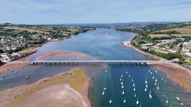 Aerial view of Shaldon Bridge links to Teignmouth in Devon