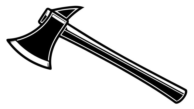 Stylized white axe with a sharp blade and wooden handle on a black background